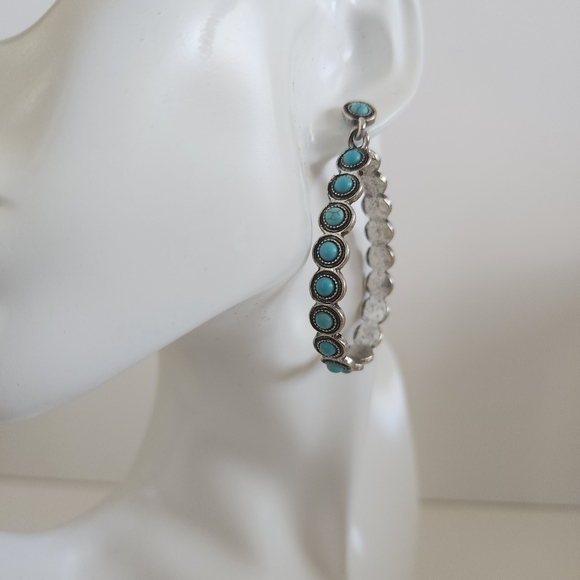 NEW Bohemian Turquoise Stone Antique Teardrop Oval Dangle Earrings - Picture 5 of 8